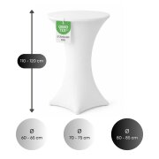 Stehtischhusse für Bistrotisch mit 4 verstärkten Fußlaschen elastisch Stretch OEKO-TEX zertifiziert  Ø 80-85x110-120 cm Weiss (1 Stück)