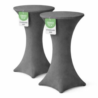 Stehtischhusse für Bistrotisch mit 4 verstärkten Fußlaschen elastisch Stretch OEKO-TEX zertifiziert  Ø 80-85x110-120 cm Anthrazit (2 Stück)
