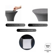 Stehtischhusse für Bistrotisch mit 4 verstärkten Fußlaschen elastisch Stretch OEKO-TEX zertifiziert  Ø 80-85x110-120 cm Anthrazit (2 Stück)