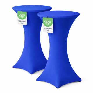 Stehtischhusse für Bistrotisch mit 4 verstärkten Fußlaschen elastisch Stretch OEKO-TEX zertifiziert  Ø 80-85x110-120 cm Royalblau (2 Stück)