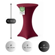 Stehtischhusse für Bistrotisch mit 4 verstärkten Fußlaschen elastisch Stretch OEKO-TEX zertifiziert  Ø 80-85x110-120 cm Bordeaux (2 Stück)