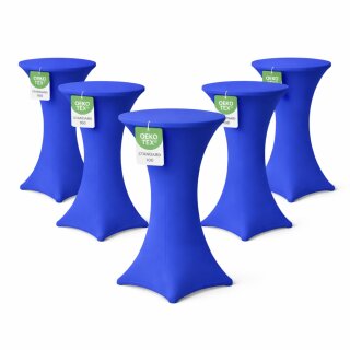 Stehtischhusse für Bistrotisch mit 4 verstärkten Fußlaschen elastisch Stretch OEKO-TEX zertifiziert  Ø 80-85x110-120 cm Royalblau (5 Stück)