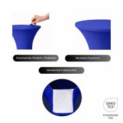 Stehtischhusse für Bistrotisch mit 4 verstärkten Fußlaschen elastisch Stretch OEKO-TEX zertifiziert  Ø 80-85x110-120 cm Royalblau (5 Stück)