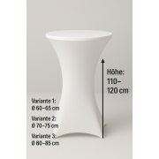 Stehtischhusse für Bistrotisch mit 4 Fußlaschen elastisch Stretch   Ø 80-85x110-120 cm Weiss (5 Stück)