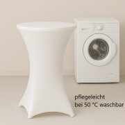 Stehtischhusse für Bistrotisch mit 4 Fußlaschen elastisch Stretch   Ø 80-85x110-120 cm Weiss (5 Stück)