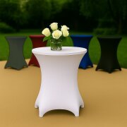 Stehtischhusse für Bistrotisch mit 4 Fußlaschen elastisch Stretch   Ø 80-85x110-120 cm Weiss (5 Stück)