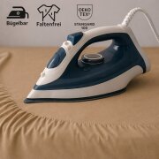 EXKLUSIV HEIMTEXTIL Marke Jersey Spannbettlaken 160 x 200 cm Sand 100% Baumwolle Öko - Tex Zertifiziert Bed-Sheet Bettlaken Spannbetttuch Topper Leinentuch