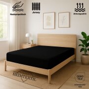 EXKLUSIV HEIMTEXTIL Jersey Spannbettlaken 160 x 200 cm Schwarz 100% Baumwolle Öko - Tex Zertifiziert Bed-Sheet Bettlaken Spannbetttuch