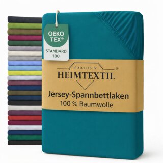 EXKLUSIV HEIMTEXTIL Jersey Spannbettlaken Premium 100 x 200 cm Petrol 100% Baumwolle Öko - Tex Zertifiziert Bed-Sheet Bettlaken Spannbetttuch Topper Leinentuch