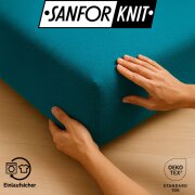 EXKLUSIV HEIMTEXTIL Jersey Spannbettlaken Premium 100 x 200 cm Petrol 100% Baumwolle Öko - Tex Zertifiziert Bed-Sheet Bettlaken Spannbetttuch Topper Leinentuch