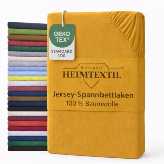 EXKLUSIV HEIMTEXTIL Jersey Spannbettlaken Premium 100 x 200 cm Curry 100% Baumwolle Öko - Tex Zertifiziert Bed-Sheet Bettlaken Spannbetttuch Topper Leinentuch