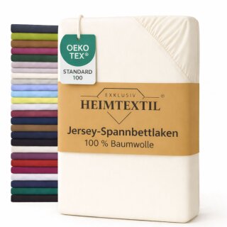 EXKLUSIV HEIMTEXTIL Jersey Spannbettlaken Premium 160 x 200 cm Naturweiss 100% Baumwolle Öko - Tex Zertifiziert Bed-Sheet Bettlaken Spannbetttuch Topper Leinentuch