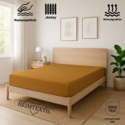 EXKLUSIV HEIMTEXTIL Jersey Spannbettlaken Premium 90 x 200 cm Curry 100% Baumwolle Öko - Tex Zertifiziert Bed-Sheet Bettlaken Spannbetttuch Topper Leinentuch
