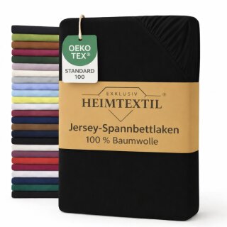 EXKLUSIV HEIMTEXTIL Jersey Spannbettlaken 180 x 200 cm Schwarz 100% Baumwolle Öko - Tex Zertifiziert Bed-Sheet Bettlaken Spannbetttuch