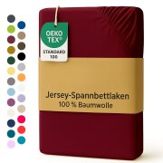 EXKLUSIV HEIMTEXTIL Jersey Spannbettlaken 180 x 200 cm Bordeaux 100% Baumwolle Öko - Tex Zertifiziert Bed-Sheet Bettlaken Spannbetttuch