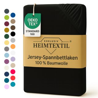 EXKLUSIV HEIMTEXTIL Marke Jersey Spannbettlaken 120 x 200 cm Schwarz 100% Baumwolle Öko - Tex Zertifiziert Bed-Sheet Bettlaken Spannbetttuch Topper Leinentuch