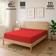EXKLUSIV HEIMTEXTIL Jersey Spannbettlaken 140 x 200 cm Rot 100% Baumwolle Öko - Tex Zertifiziert Bed-Sheet Bettlaken Spannbetttuch