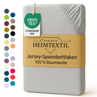EXKLUSIV HEIMTEXTIL Jersey Spannbettlaken 180 x 200 cm Silber 100% Baumwolle Öko - Tex Zertifiziert Bed-Sheet Bettlaken Spannbetttuch