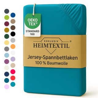 EXKLUSIV HEIMTEXTIL Jersey Spannbettlaken 180 x 200 cm Türkis 100% Baumwolle Öko - Tex Zertifiziert Bed-Sheet Bettlaken Spannbetttuch