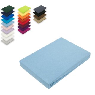 EXKLUSIV HEIMTEXTIL Jersey Spannbettlaken 200 x 220 cm Hellblau 100% Baumwolle Öko - Tex Zertifiziert Bed-Sheet Bettlaken Spannbetttuch