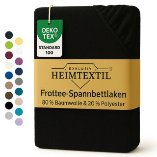 EXKLUSIV HEIMTEXTIL Frottee Spannbettlaken 90 - 100 x 200 cm Schwarz 80% Baumwolle 20% Polyester  Öko - Tex Zertifiziert Bed-Sheet Bettlaken Spannbetttuch Topper Leinentuch