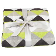 Kuscheldecke 130x160 cm – Weiche Strickdecke aus 100% Acryl, Flauschige Wohndecke mit Rautenmuster, Plaid Sofa Decke, Überwurf, Geschenk mit Schleife, Grün/Grau