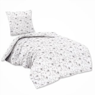 Bettwäsche Baumwolle ELLA 2 teilig Reißverschluss Floral grau-weiss Marke